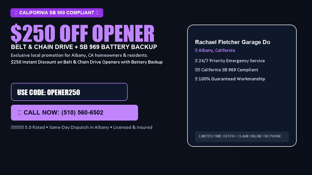 $250 OFF Smart Garage Door Opener Installation (Belt & Chain Drive with California SB 969 Battery Backup) in Albany, CA